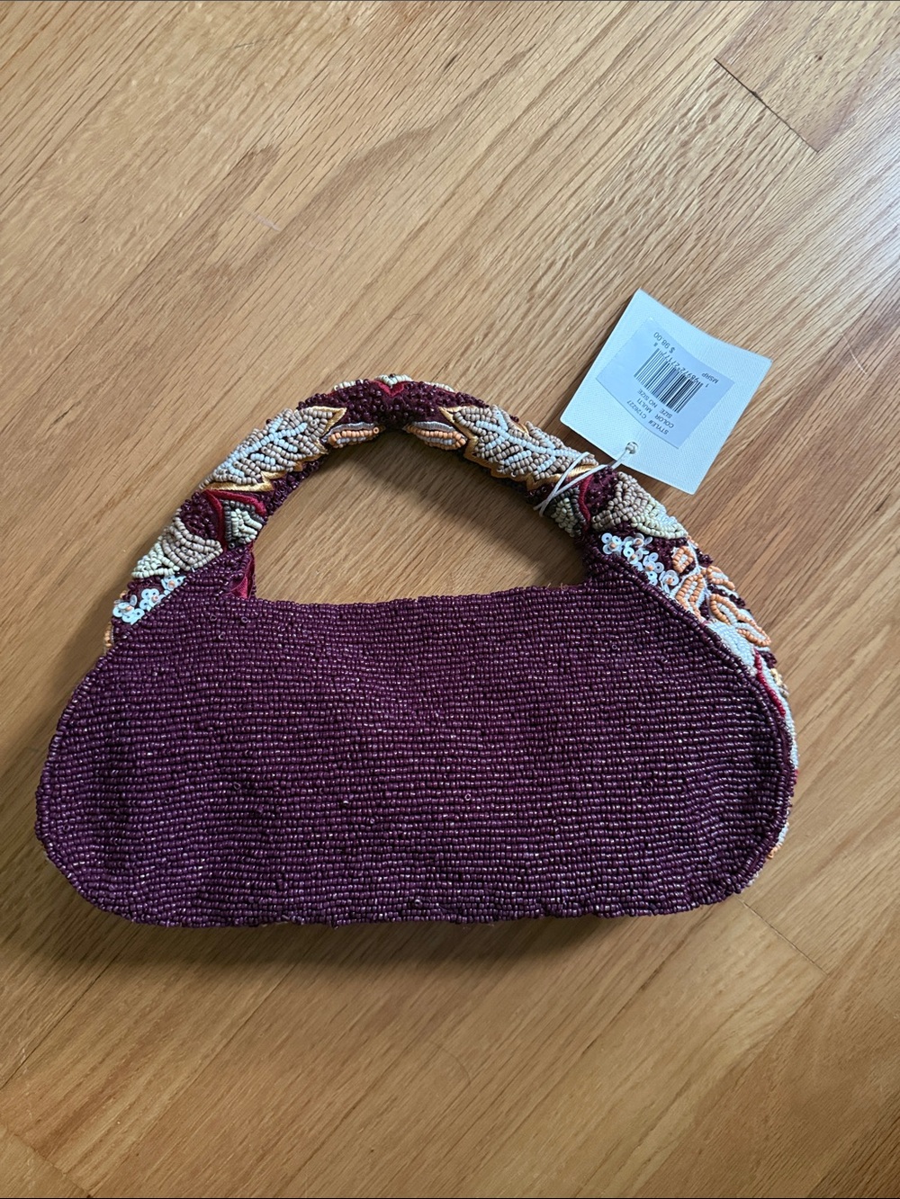 ❇️NWT❇️ SOL and MER Fall Beaded Mini Top-Handle Bag in Burgundy Floral - Picture 6 of 11